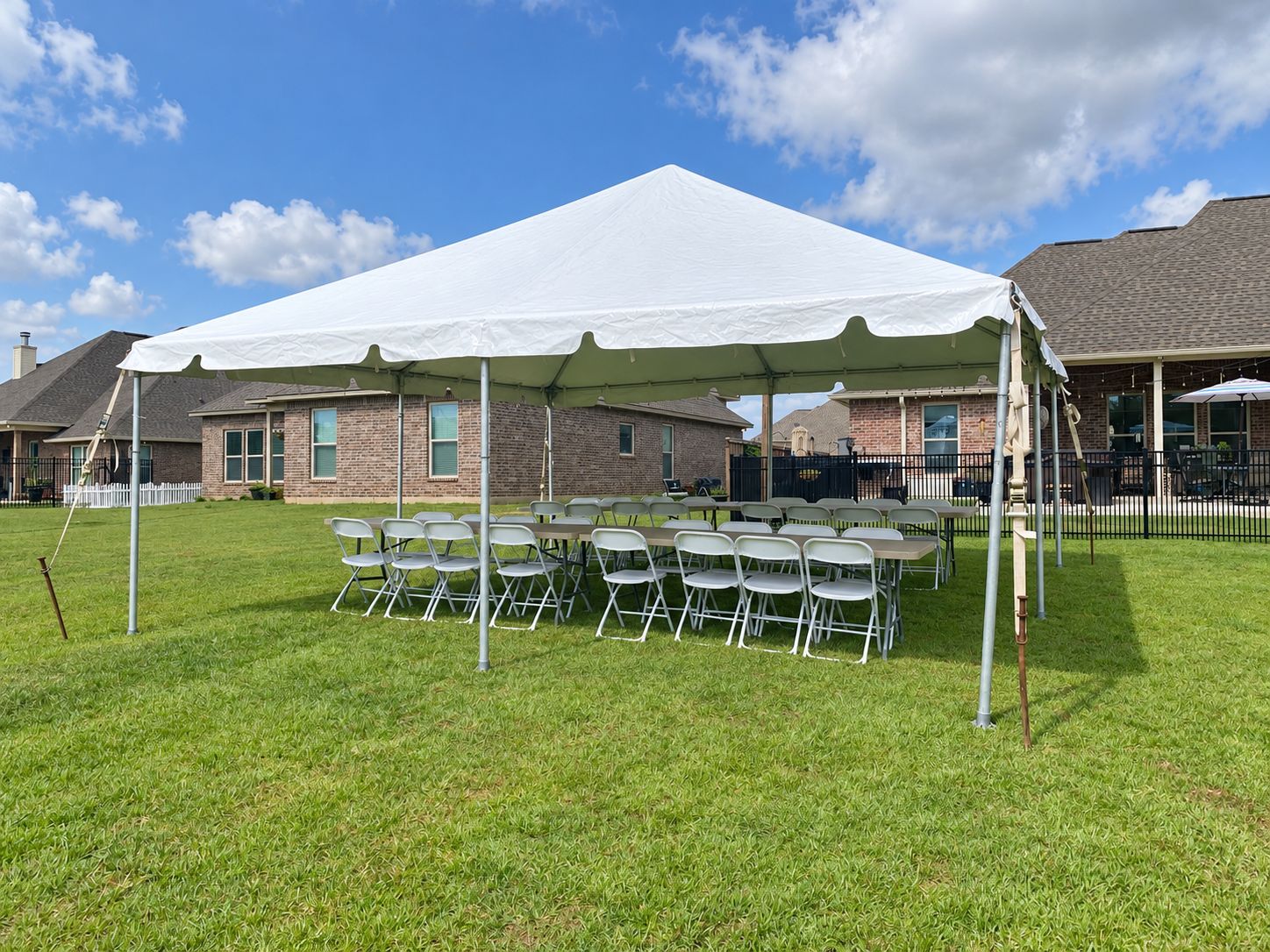 Frame tent in a backyard