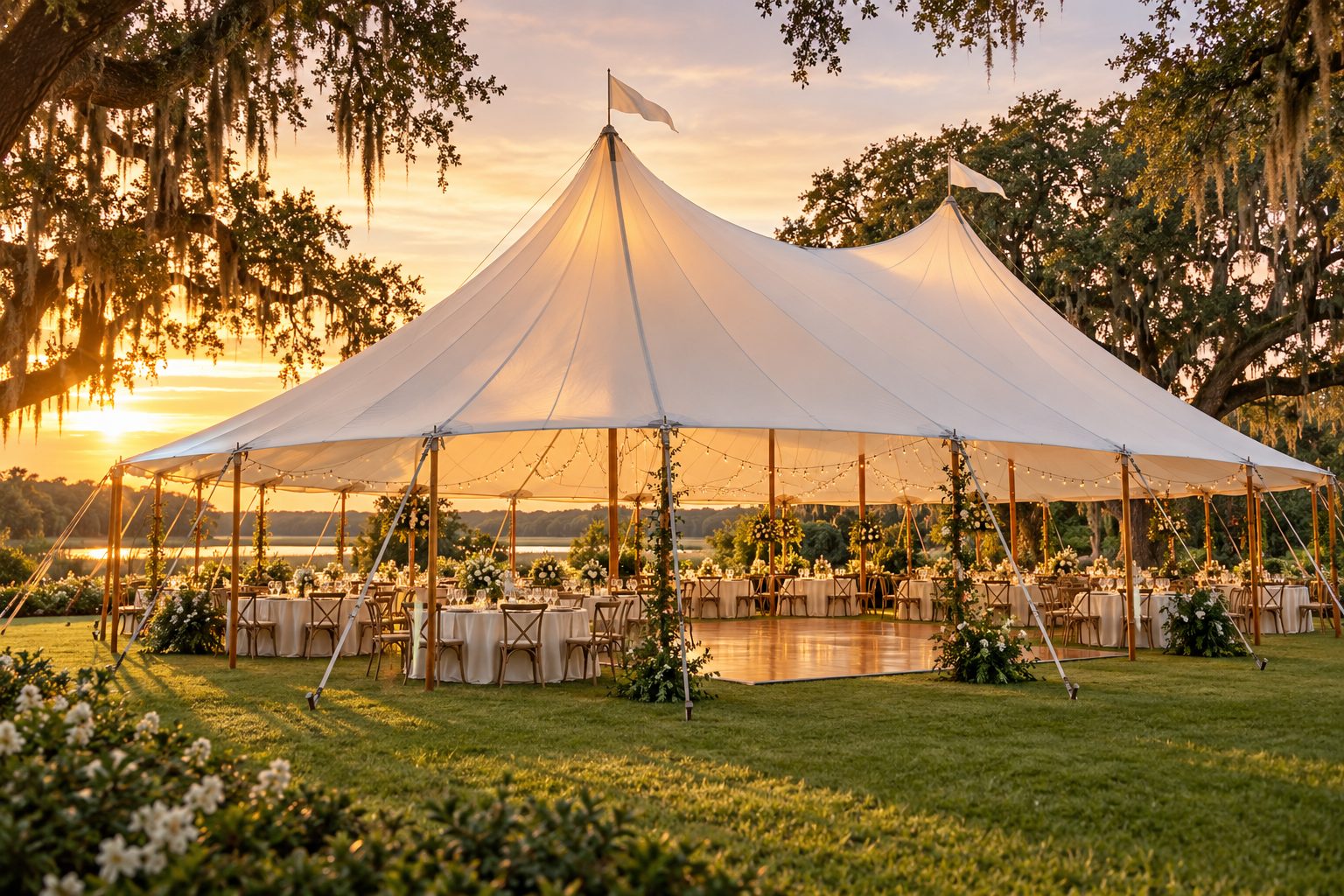 Sailcloth tent at sunset
